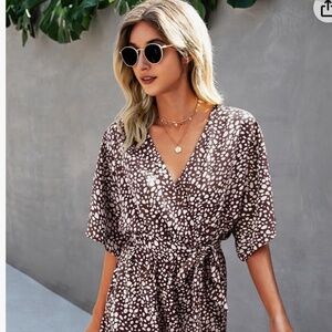 PRETTYGARDEN Women's Floral Print Shorts Jumpsuit Wrap V Neck 3/4 Sleeve Casual